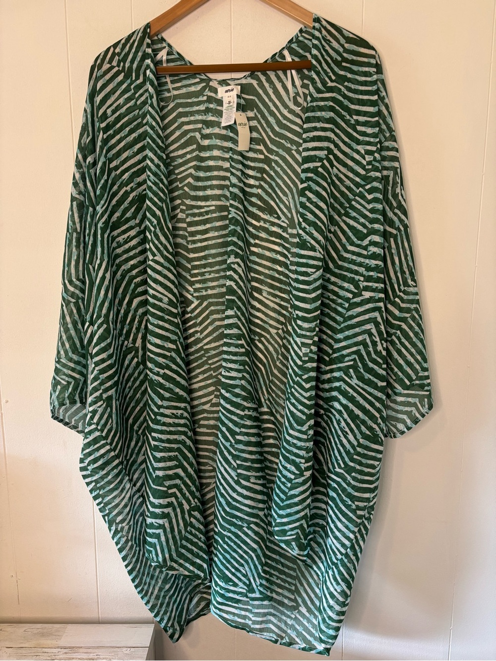 NWT Aerie Cover Up/Kimono Abstract Green/White Beach Relaxed Loose One Size